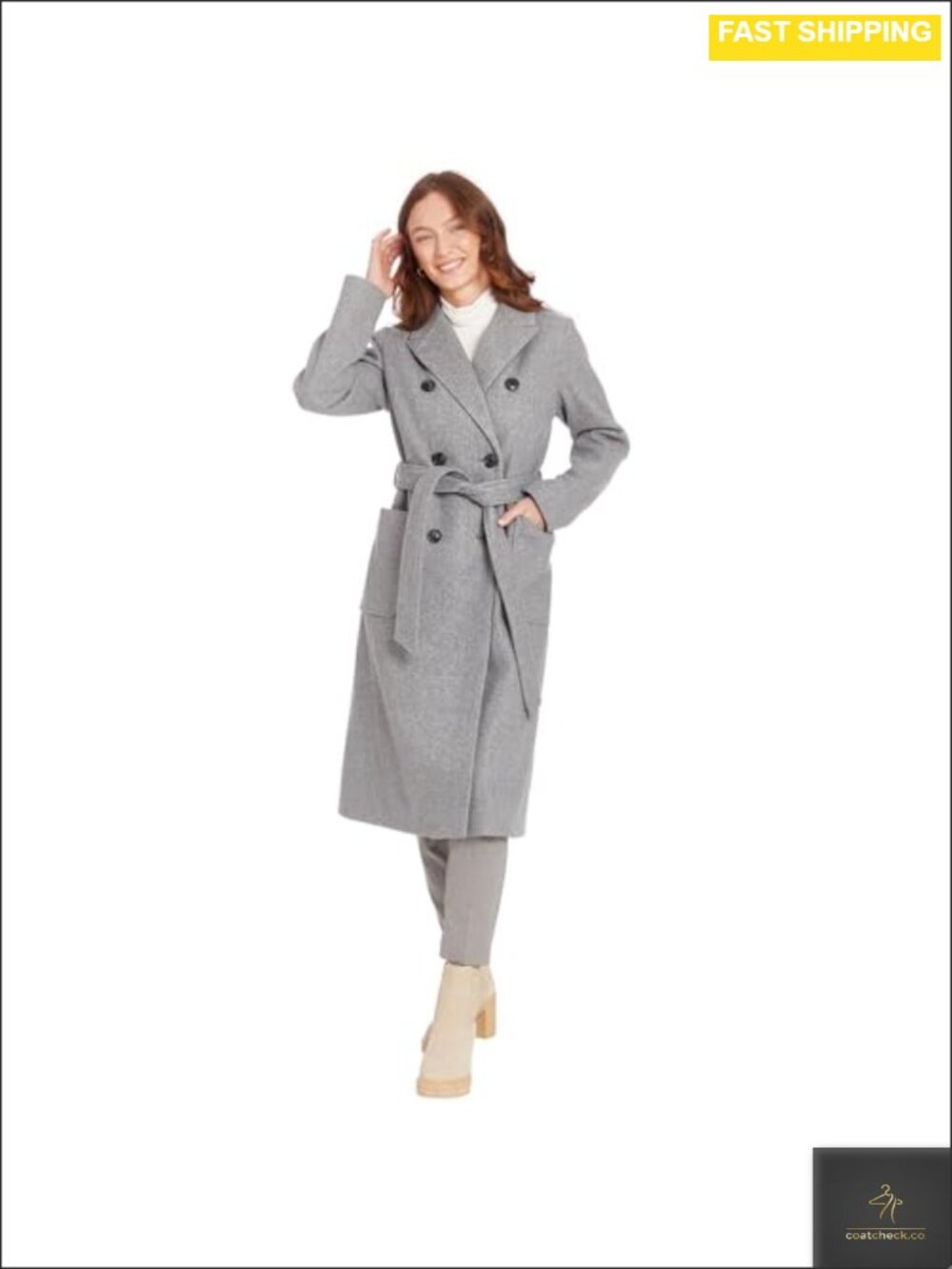 Wool Blend Trench Coat Double Breasted Notch Collar Belted Lined